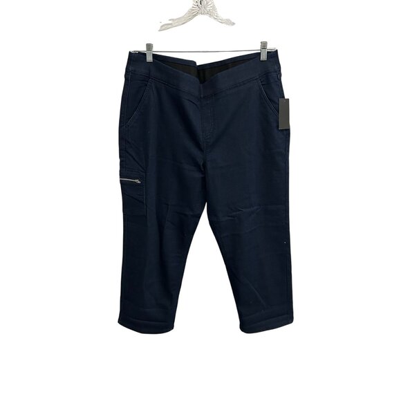 Denim & Co. Pull On Cargo Capri Pants Blue Sz XL Petite Pockets Dark Wash NWT - Picture 1 of 9